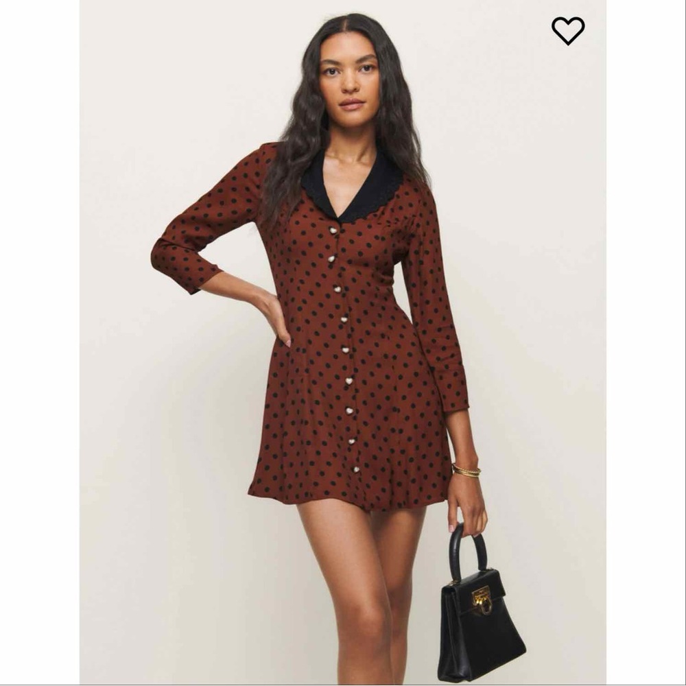 NWT Reformation Galene Pearl Button Dress in Fig Jam Dots